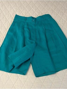 VNTG Teal linen blend High-Waist Pleated Women’s Shorts 80/90’s Retro size S